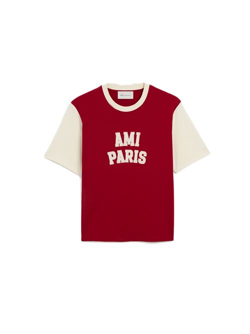 T-shirt in cotone rosso con ricamo Ami Paris Ami Paris | UTS418.JE0272A202 RUBYRED/IVORY
